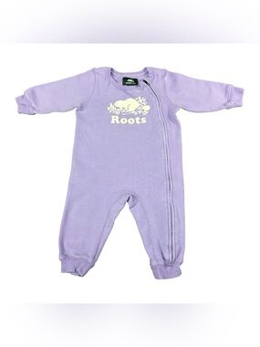 Roots Baby Romper 6-12M Lavender Purple Beaver Logo Organic Cotton Fleece